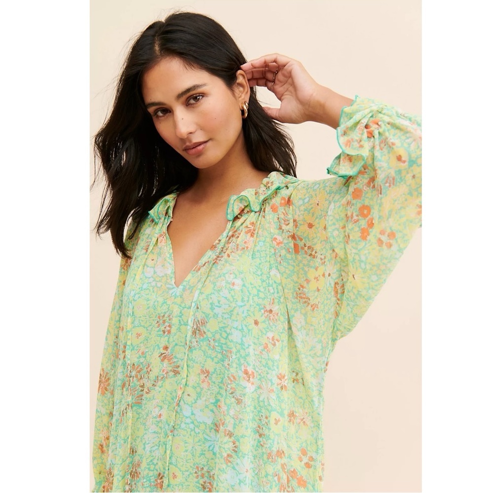 Free People Feeling Groovy Midi Maxi Dress Size Small NWT 70s Chartreuse Floral - Picture 4 of 16